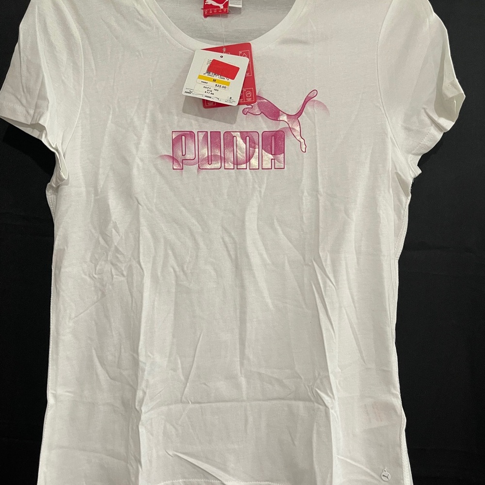 Puma White and Pink Short Sleeve Tee